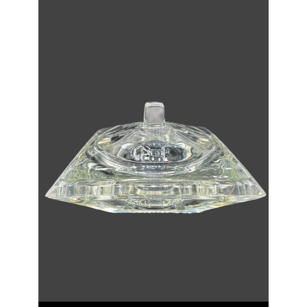 Vintage MCM Square Heavy Crystal Glass Covered Candy Dish Mid Century 6x6x4